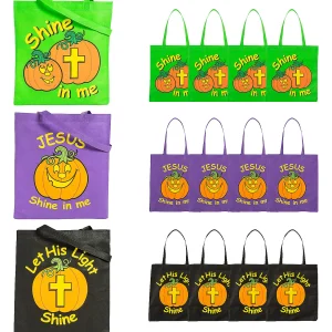 15" X 15" Large Nonwoven Glow-In-The-Dark Christian Pumpkin Tote Bags - 12 Pc.<Oriental Trading Outlet