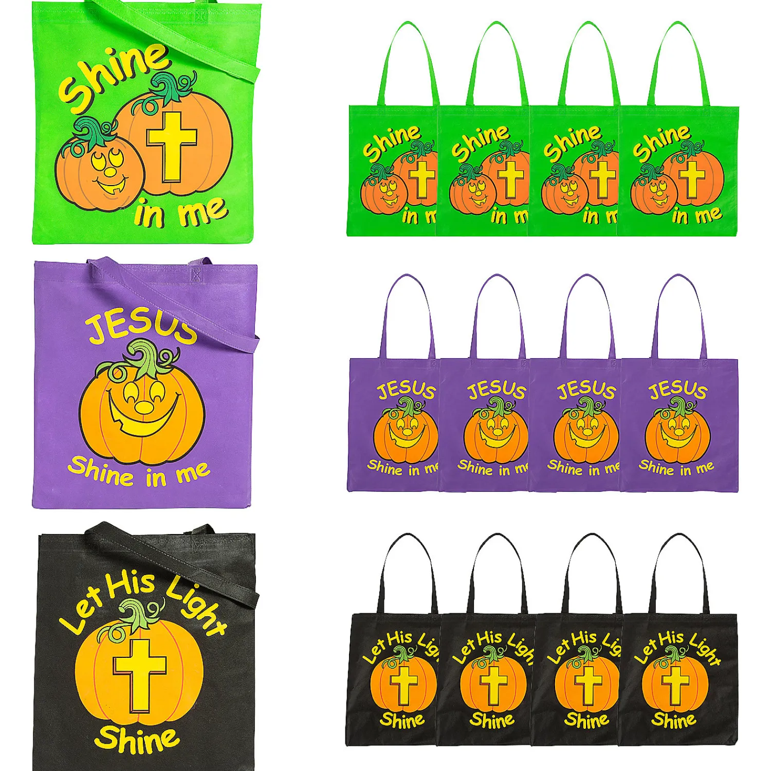 x__large_nonwoven_glowin_0-4.webp 15" X 15" Large Nonwoven Glow-In-The-Dark Christian Pumpkin Tote Bags - 12 Pc.<Oriental Trading Store