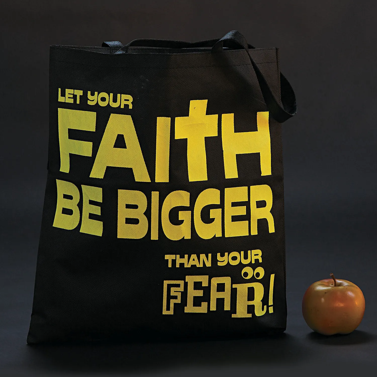 x__large_nonwoven_glowin_2-1.webp 15" X 17" Large Nonwoven Glow-In-The-Dark Faith Over Fear Tote Bags - 12 Pc.<Oriental Trading Outlet