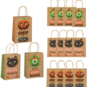 6-1/2" X 9" Medium Halloween Character Print Paper Gift Bags - 12 Pc.<Oriental Trading Clearance